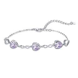 Qings 3 Herz Alexandrit Geburtsstein Armband Damen Silber 925 Juni Infinity Unendlichkeit Armkette mit Zirkonia Charms Verstellbar Kristall Armbände Geburtstag Weihnachten Geschenk für Mädchen Ihr von Qings