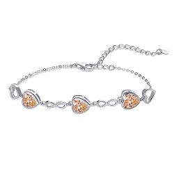 Qings 3 Herz Citrin Geburtsstein Armband Damen Silber 925 November Infinity Unendlichkeit Armkette mit Zirkonia Charms Verstellbar Kristall Armbände Geburtstag Weihnachten Geschenk für Mädchen Ihr von Qings