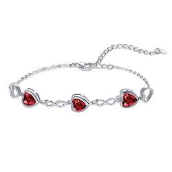 Qings 3 Herz Granat Geburtsstein Armband Damen Silber 925 Januar Infinity Unendlichkeit Armkette mit Zirkonia Charms Verstellbar Kristall Armbände Geburtstag Weihnachten Geschenk für Mädchen Ihr von Qings