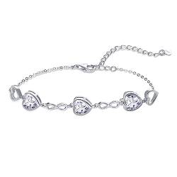 Qings 3 Herz Moissanit Geburtsstein Armband Damen Silber 925 April Infinity Unendlichkeit Armkette mit Zirkonia Charms Verstellbar Kristall Armbände Geburtstag Weihnachten Geschenk für Mädchen Ihr von Qings