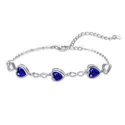 Qings 3 Herz Saphir Geburtsstein Armband Damen Silber 925 September Infinity Unendlichkeit Armkette mit Zirkonia Charms Verstellbar Kristall Armbände Geburtstag Weihnachten Geschenk für Mädchen Ihr von Qings