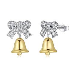 Qings 925 Sterling Silber Damen Glocke Ohrring Schleife Ohrringe Ohrstecker Exquisit Süre Ohrringe CZ 18K Goldene Glocke Ohrhänger Funkelnd Personalisiert füR Frauen Teen Tochter von Qings