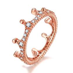 Qings 925 Sterling Silber Damen Ring, Rose Gold Kronen Ring mit Zirkonia Simulierte Diamond Geschenke für Damen Frauen Mädchen von Qings