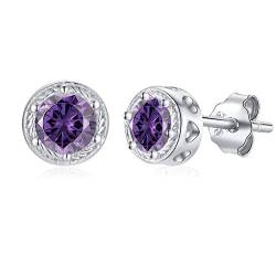 Qings Amethyst Ohrringe mit Geburtsstein Ohrringe Februar Kleine Ohrstecker Edelstein Mini Zirkonia Ohrstecker für Damen Mädchen von Qings