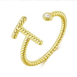 Qings Anfangs Ringe 18K Vergoldete Buchstaben Ring für Frauen, Verstellbare Ringe 925 Sterling Silber im Seilstil für Teenager-Mädchen von Qings