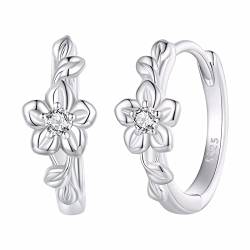 Qings Blumen Creolen Ohrringe für Damen Mädchen 925 Sterling Silber Kleine Creolen Blumen Knorpel Ohrringe Huggie Ohrringe für Geburtstags Geschenk von Qings