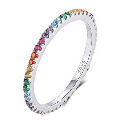 Qings Damen Regenbogen Ewigkeitsringe 925 Sterling Silber CZ stapelbar Verlobungsring Schmuck Geschenk für Frau Mädchen von Qings