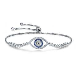 Qings Einstellbare Böses Auge Armband gemacht 925 Sterling Silber Blaue Kristalle, Weißes Gold Plattiert, Schmucksache Geschenk für Frauen Mädchen von Qings