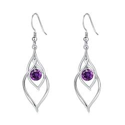 Qings Februar Geburtsstein Ohrringe für Damen, 925 Sterling Silber Amethyst Geburtssteine Dangle Ohrring Zirkonia Ohrringe, Mode Schmuck Geburtstag Geschenke für Frauen Mädchen von Qings