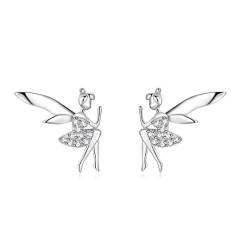 Qings Fee Ohrstecker Kleiner Feen Elfen Engel Schmetterlingsflügel Ohrringe aus 925er Sterlingsilber Geburtstag zum Mädchen von Qings