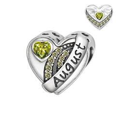 Qings Geburtsstein Herz Charms Peridot August Charm Beads Armbändern Weinachten Geburtstagsgeschenk für Mutter von Qings