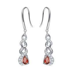 Qings Geburtsstein Infinity Ohrringe Januar - 925 Sterling Silber CZ Kristall Ohrringe Roter Kristallgranat Januar Unendlichkeit Ohrringe MäDchen HäNgend Funkelnder Schmuck für Frauen MäDchen von Qings