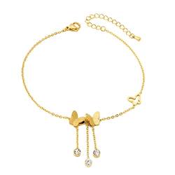 Qings Golden Fußkettchen für Damen Mädchen: Verstellbare Schmetterling Quaste Fusskettenchen Vergoldet Fußkette Goldfarbenes Fuß Schmuck für Frauen: Gold Ketten Länge: 21-25cm mit Feinem Samtbeutel von Qings