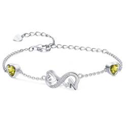 Qings Infinity Armband Damen Sterling Silber Unendlichkeit Herz August Peridot Geburtsstein Armbänder Verstellbar EKG Herzschlag Armreif Grün Edelstein Armkette Schmuck Geburtstagsgeschenk für Mädchen von Qings