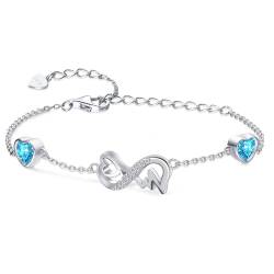 Qings Infinity Armband Damen Sterling Silber Unendlichkeit Herz Dezember Tansanit Geburtsstein Armbänder Verstellbar EKG Armreif Blau CZ Edelstein Armkette Schmuck Geburtstagsgeschenk für Mädchen Mama von Qings