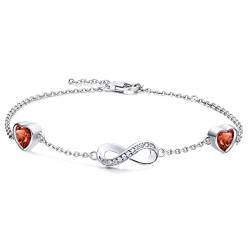 Qings Infinity Armband Damen Sterling Silber Unendlichkeit Liebes Herz Armbänder mit Rubin Geburtsstein Charm Rot Herz Zirkonia Verstellbar Armkette Muttertag Weihnachten Geschenk für Mama Mädchen von Qings