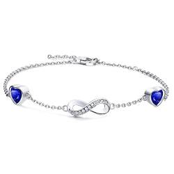 Qings Infinity Armband Damen Sterling Silber Unendlichkeit Liebes Herz Armbänder mit Saphir Geburtsstein Charm Blau Herz Zirkonia Verstellbar Armkette Muttertag Weihnachten Geschenk für Mama von Qings