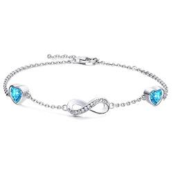 Qings Infinity Armband Damen Sterling Silber Unendlichkeit Liebes Herz Armbänder mit Tansanit Geburtsstein Charm Topas Herz Zirkonia Verstellbar Armkette Muttertag Weihnachten Geschenk für Mädchen von Qings