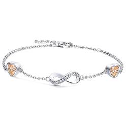 Qings Infinity Armband Damen Sterling Silber Unendlichkeit Liebes Herz Armbänder mit Topas Geburtsstein Charm Citrin Herz Zirkonia Verstellbar Armkette Muttertag Weihnachten Geschenk für Mädchen von Qings