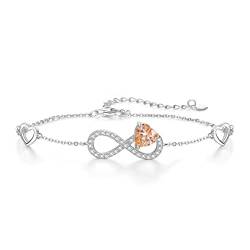 Qings Infinity Unendlichkeit Herz Armband Damen 925 Sterling Silber November Citrin Geburtsstein Armbänder Verstellba Gelb Edelstein CZ Armreif Love Armkette Schmuck Weihnachten Geschenk für Mädchen von Qings