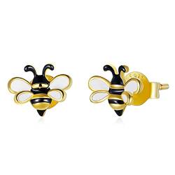 Qings Klein Bienen Ohrringe Ohrstecker Vergoldet 925 Sterling Silber Mini Biene Ohrring Gelbgold Tier Bee Earrings Schmuck Geschenke Damen Mädchen von Qings