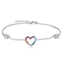 Qings Liebe Herz Armbänder für Frauen Teen Mädchen 925 Sterling Silber mit Bunten Zirkonia, Jahrestag Valentinstag Muttertag Charme Link Kette Armband Schmuck Geschenke für Frau Mama Freundin Ihr von Qings