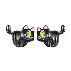 Qings Niedliche Katze Ohrstecker für Mädchen 925 Silber Kitty Tier Ohrstecker mit Gelben rosa Emaille Hypoallergene Katze Cubic Zirkonia Ohrringe für Frauen Mädchen Teens Katzenliebhaber von Qings