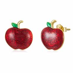 Qings Rot Apfel Ohrstecker 925 Sterling Silber Emaille Niedliche Frucht Ohrringe Xmas Apfel Ohrringe Für Mädchen Damen von Qings