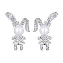 Qings Schöne Kaninchen Ohrstecker 925 Sterling Silber Symmetrisch Glänzend Langohrige Kaninchen Ohrstecker Modeschmuck für Frauen Mädchen von Qings