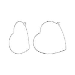 Qings Sterling Silber Herz Creolen Ohrringe für Damen Mädchen Minimalistischen Herzförmige Huggie Hoops Dünn Leicht Geometrische Ohrringe 27mm von Qings