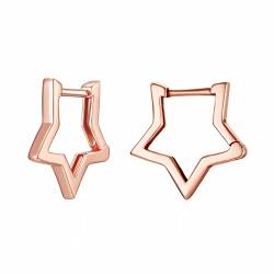 Qings Stern Creolen Ohrringe Damen 925 Sterling Silber Hypoallergen Kleine Creolen Roségold Huggie Ohrringe Geburtstags Geschenk für Mädchen Tochter von Qings