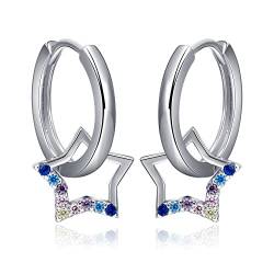 Qings Stern Creolen für Damen, Weiß Vergoldete Stern Creolen mit Brillant Nickelfreier Stern Huggie Ohrring Schmuck Geschenk für Mädchen und Frauen von Qings