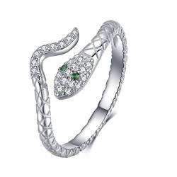 Qings Verstellbarer Schlangen Ring für Frauen - Tier offene Ringe 925 Sterling Silber, Schlangen Ringe mit zirkonia für Mädchen von Qings