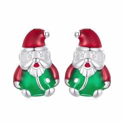 Qings Weihnachts Ohrringe 925 Sterling Silber Weihnachtsmann Ohrstecker Emaille Glow in the Dark Xmas Ohrringe Schmuck Geschenke Für Mädchen Damen von Qings