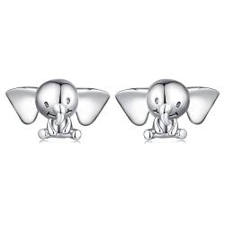 Sterling Silber 925 Elefant Tier Ohrringe - Qings Klein Niedlich Elefanten Ohrstecker Elephant Tierschmuck Geschenk für Damen Mädchen Tochter von Qings