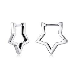 Stern Ohrringe für Frauen Mädchen - Qings 925 Sterling Silber Mini Klein Weissgold Stern Creolen Hypoallergen Geometrische Star Schmuck Geburtstag Geschenke von Qings