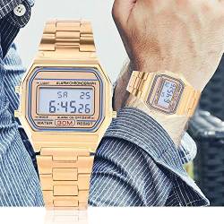 Qinlorgo Digitaluhr, LED 3Colors Hintergrundbeleuchtung Elektronische Uhr mit Hintergrundbeleuchtung für Frauen für Freunde Als Geschenk für Mädchen (Gold) von Qinlorgo