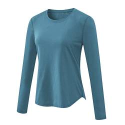 Damen Sportshirt Langarm Laufshirt Schnelltrocknend Wandershirt Damen Atmungsaktiv Yoga Shirt Rundhals Blau XL von Qinuan