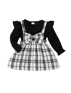 Baby Mädchen Kleid Langarm Rüschen Kariert Bowknot Kleid Baumwolle Kleid aus Rippenstrick Kleinkind Mädchen Prinzessin A-Linie Kleid Frühling Herbst Kleidung von Qiraoxy