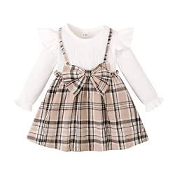 Baby Mädchen Kleid Langarm Rüschen Kariert Bowknot Kleid Baumwolle Kleid aus Rippenstrick Kleinkind Mädchen Prinzessin A-Linie Kleid Frühling Herbst Kleidung von Qiraoxy