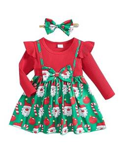 Baby Mädchen Weihnachten Kleid Langarm Rüschen Bowknot Kleid Baumwolle Kleid aus Rippenstrick Kleinkind Mädchen Prinzessin A-Linie Kleid Weihnachtsfeier Kleidung von Qiraoxy