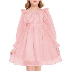 Mädchen Kleider Schweizer Punkt Rüschen Langarm Kleid Kinder Mädchen A-Linie Kleid mit Quadratischer Kragen,Prinzessin Kleid Elegant Chifon Kleid Mädchen 3-8 Jahre von Qiraoxy