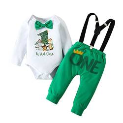 Qiraoxy Baby Junge 1. Geburtstag Outfits Fliege Strampler Hosenträger Hosen 3tlg Gentleman Kleidung Set Fotografie Requisiten Party Kleidung von Qiraoxy