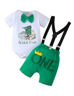 Qiraoxy Baby Junge 1. Geburtstag Outfits Fliege Strampler Hosenträger Shorts 3tlg Gentleman Kleidung Set Fotografie Requisiten Party Kleidung von Qiraoxy