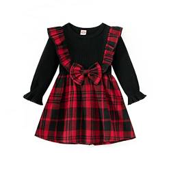 Qiraoxy Baby Mädchen Kleid Langarm Rüschen Kariert Bowknot Kleid Kleinkind Mädchen Prinzessin A-Linie Kleid Süßes Weihnachtskleid Herbst Winter Kleidung von Qiraoxy