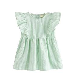 Qiraoxy Baby Mädchen Sommerkleid Baumwolle Grün Streifen Rüschen Ärmel A-Linie Sommerkleid Prinzessin Kleider Süßes Kleid, lichtgrün, 92 von Qiraoxy