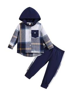 Qiraoxy Kleinkind Baby Jungen Kleidung Langarm Plaid Kapuzenpullover Top + Sweatpants Outfit 2pcs Kinder Sweatshirt Trainingsanzug Outfits Sets von Qiraoxy