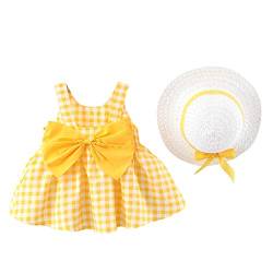 Qiraoxy Sommerkleid für Babys, Kleinkinder, Mädchen, gepunktet, Zitronen-Print, ärmelloses Kleid mit Schleife und Strohhut, Strandkleid für Fotos, Party, Urlaub von Qiraoxy
