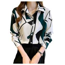 Frauenhemden Druck Chiffon Blusen für Frauen Business Casual Long Sleeve Tops Button Shirt von Qiribati