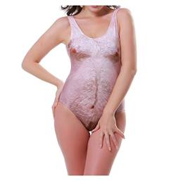 Qiribati Damen Badeanzug Mit 3D Fälschung Brusthaar Drucken Lustige Damenanzüge Bademode Swimsuit von Qiribati